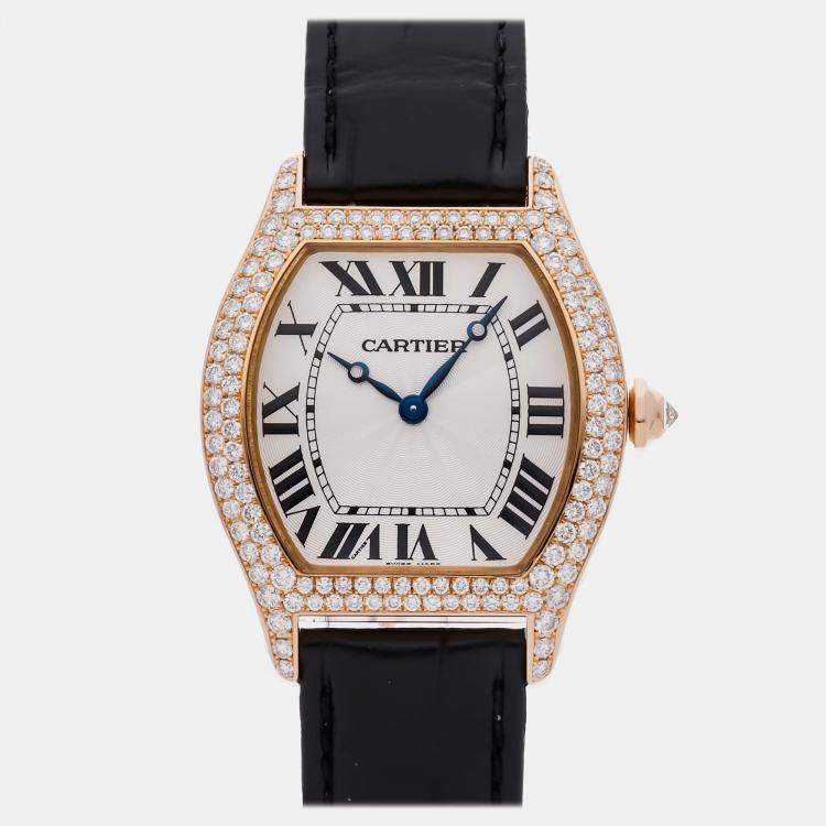 Pre Owned Cartier Tortue WA503951 Manual Winding Silver Dial 18k Rose Gold Men's Wristwatch 38mm