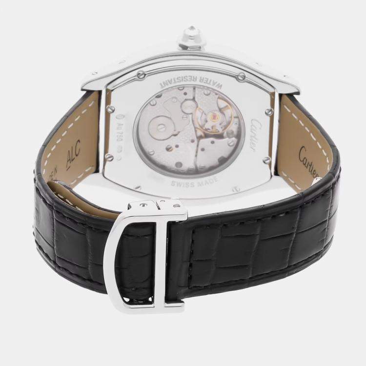 Pre Owned Cartier Tortue WA503851 Manual Winding Silver Dial 18k White Gold Women's Wristwatch 34mm