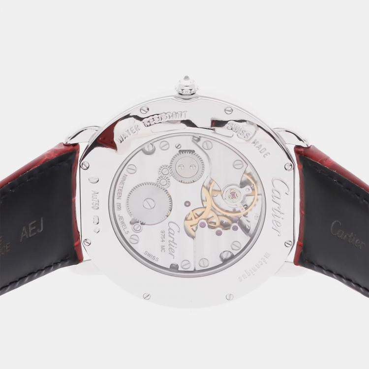 Pre Owned Cartier Ronde Louis WR007003 Manual Winding Silver Dial 18k White Gold Men's Wristwatch 42mm
