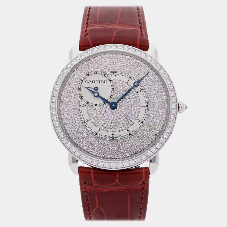 Pre Owned Cartier Ronde Louis WR007003 Manual Winding Silver Dial 18k White Gold Men's Wristwatch 42mm