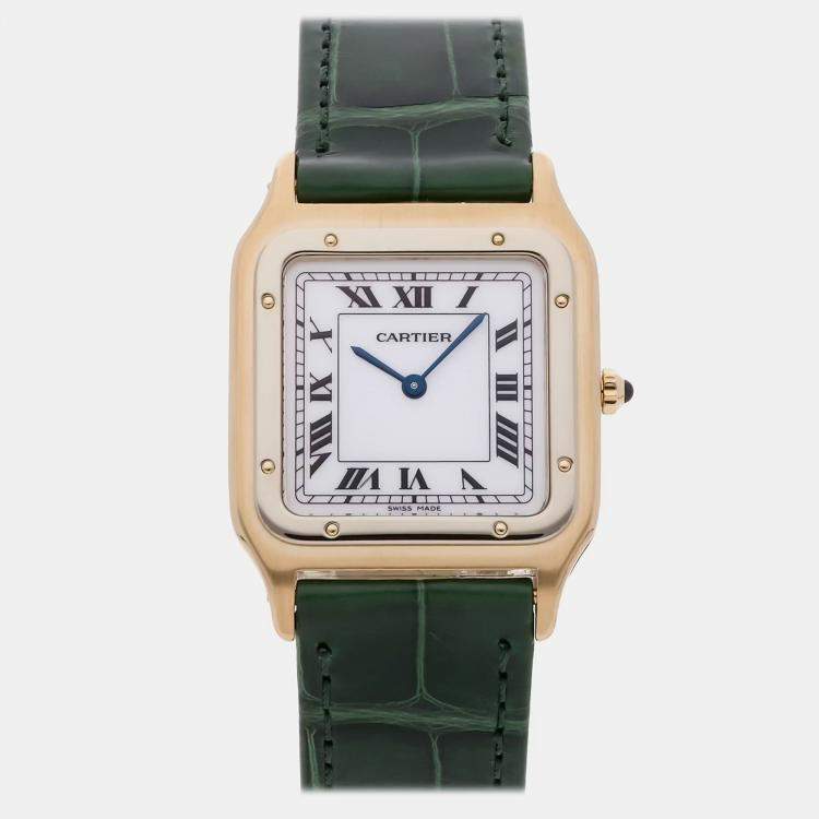 Pre Owned Pre-Owned Cartier Santos Dumont 85524200 White Manual Winding 18k Yellow  Gold Men's Wristwatch 27 MM