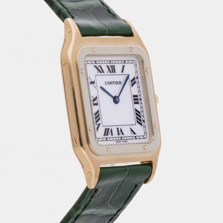 Pre Owned Pre-Owned Cartier Santos Dumont 85524200 White Manual Winding 18k Yellow  Gold Men's Wristwatch 27 MM