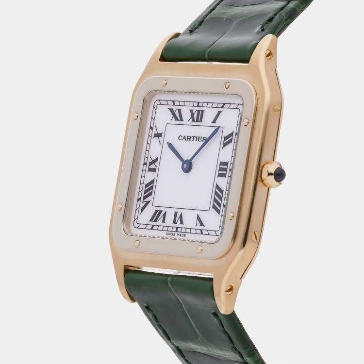 Pre Owned Pre-Owned Cartier Santos Dumont 85524200 White Manual Winding 18k Yellow  Gold Men's Wristwatch 27 MM