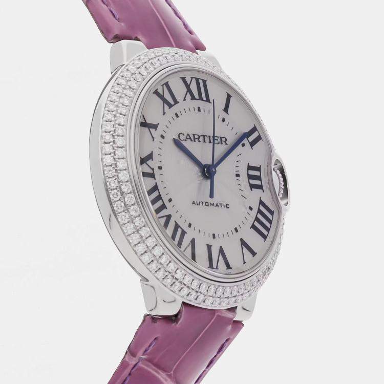 Pre Owned ساعة يد نسائية مستعملة كارتييه بالون بلو WE900651 فضية أوتوماتيكية ذهب أبيض عيار 18 ماس 36 مم