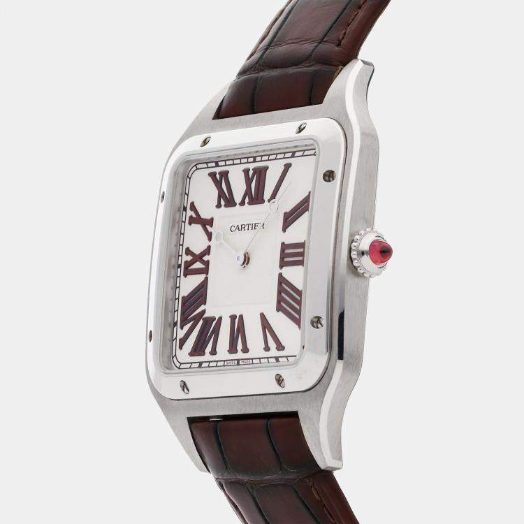 Pre Owned Pre-Owned Cartier Santos-Dumont XL WGSA0082 Beige Manual Winding Platinum Men's Wristwatch 33 MM