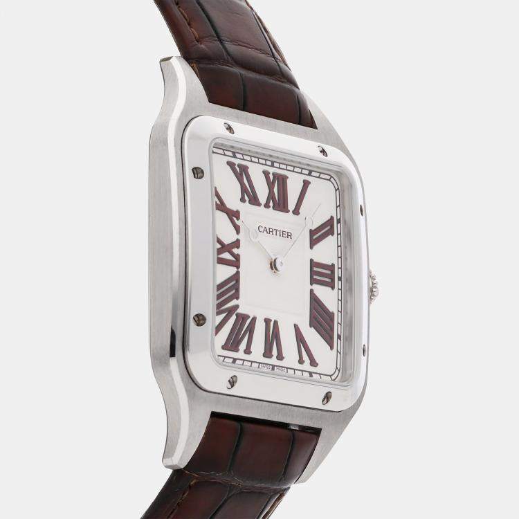 Pre Owned Pre-Owned Cartier Santos-Dumont XL WGSA0082 Beige Manual Winding Platinum Men's Wristwatch 33 MM