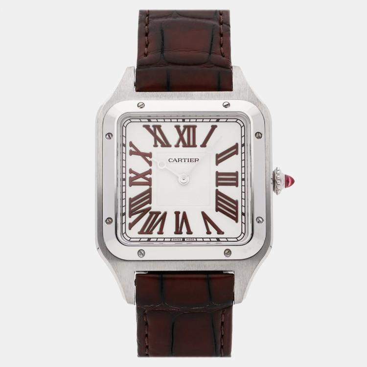 Pre Owned Pre-Owned Cartier Santos-Dumont XL WGSA0082 Beige Manual Winding Platinum Men's Wristwatch 33 MM