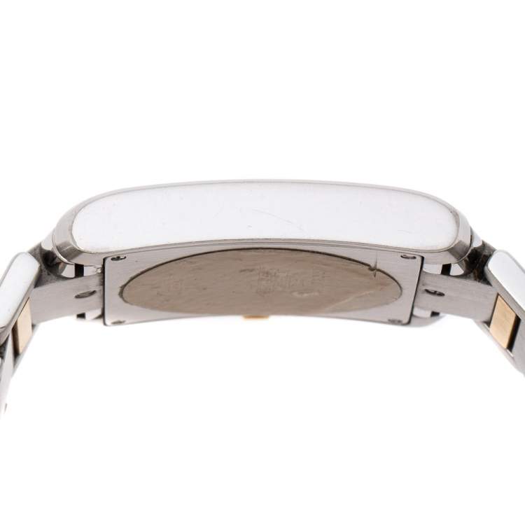 Pre Owned Cartier Cream 18K Yellow Gold Stainless Steel Tank Francaise Chronoflex 2303 Men's Wristwatch 28 mm
