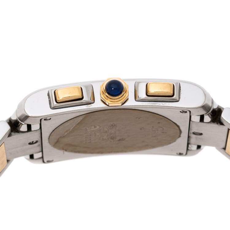 Pre Owned Cartier Cream 18K Yellow Gold Stainless Steel Tank Francaise Chronoflex 2303 Men's Wristwatch 28 mm