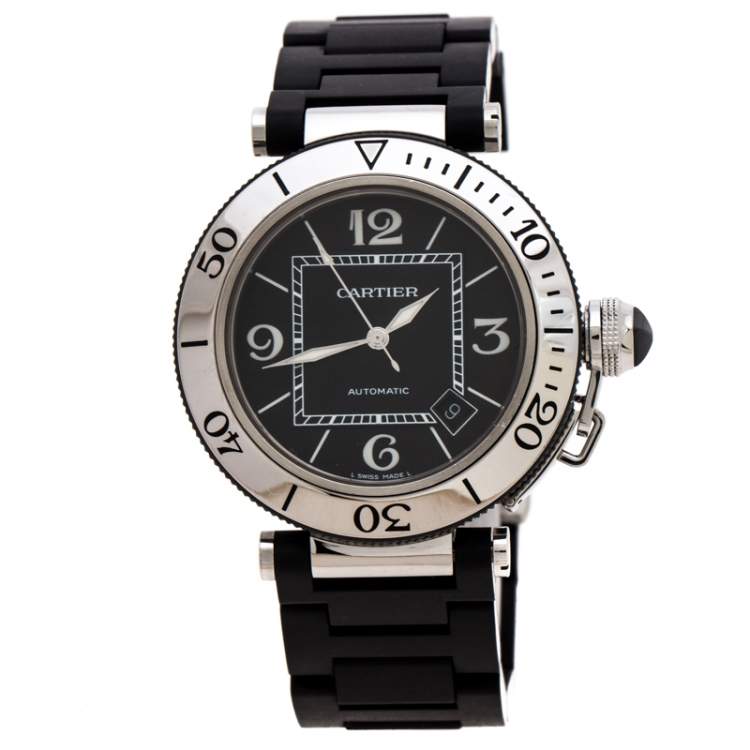 Cartier Black Stainless Steel Rubber 