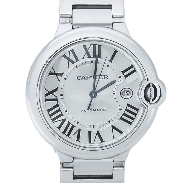 Pre Owned Cartier Silver Stainless Steel Ballon Bleu 3765 Men's Wristwatch 42MM