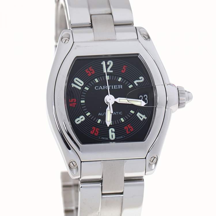 Pre Owned Cartier Black Stainless Steel Roadster 2510 Men's Wristwatch 38 mm