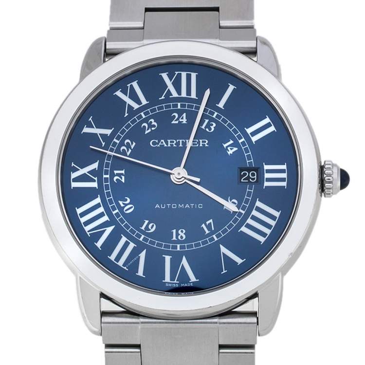 Pre Owned Cartier Blue Stainless Steel Ronde Solo de Cartier Automatic Men's Wristwatch 41MM