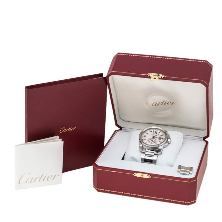 Pre Owned Cartier White Stainless Steel Calibre De Cartier 3389 W7100016 Automatic Men's Wristwatch 42MM
