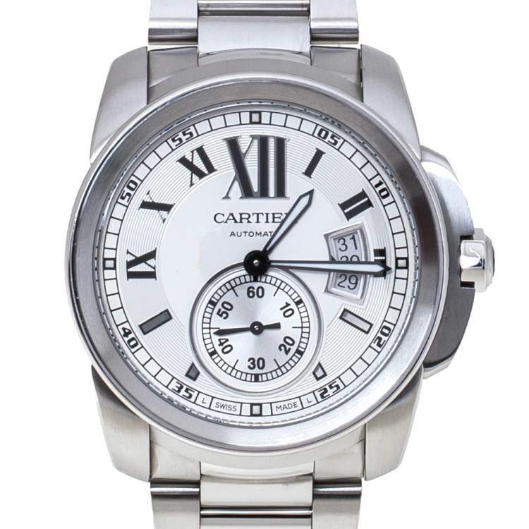 Pre Owned Cartier White Stainless Steel Calibre De Cartier 3389 W7100016 Automatic Men's Wristwatch 42MM