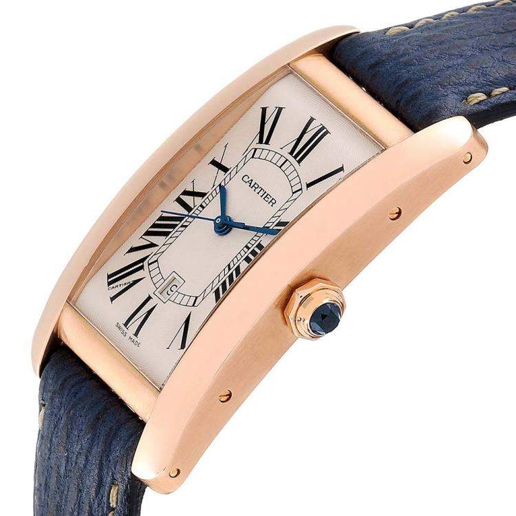 Pre Owned Cartier Silver 18K Rose Gold Tank Americaine W2609156 Men's Wristwatch 26 x 45 MM