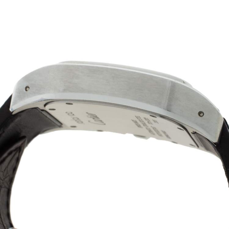 Pre Owned Cartier White Stainless Steel Alligator Leather Santos 100 W20073X8 Men's Wristwatch 38 mm