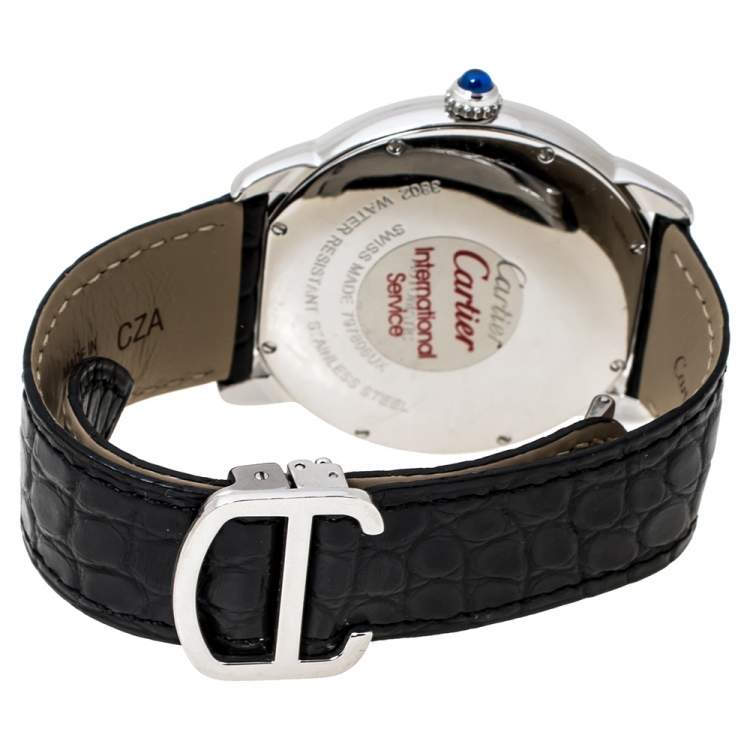 مملوكة مسبقًا Cartier Silver Stainless Steel Alligator Leather Ronde Solo de Cartier W6701010 Men's Wristwatch 42 mm