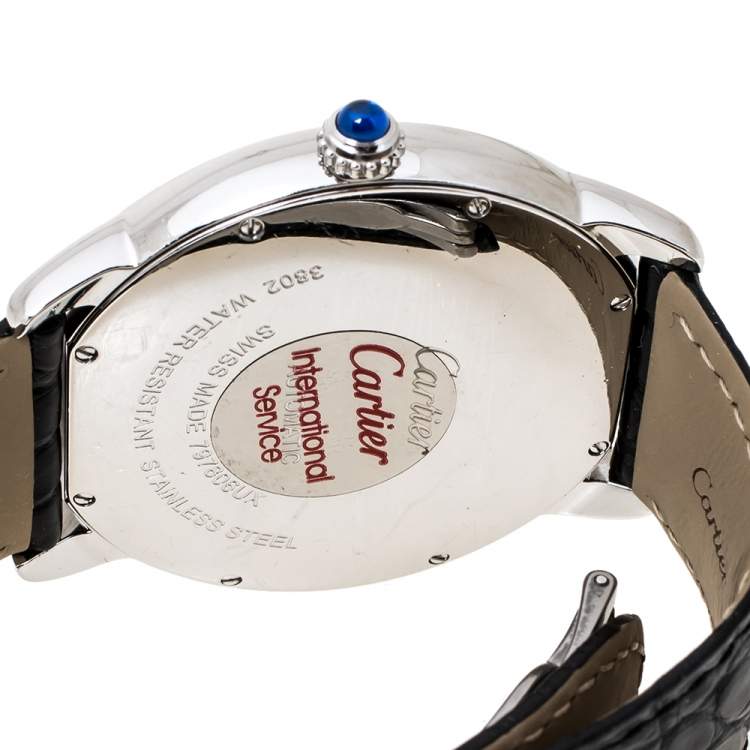 مملوكة مسبقًا Cartier Silver Stainless Steel Alligator Leather Ronde Solo de Cartier W6701010 Men's Wristwatch 42 mm