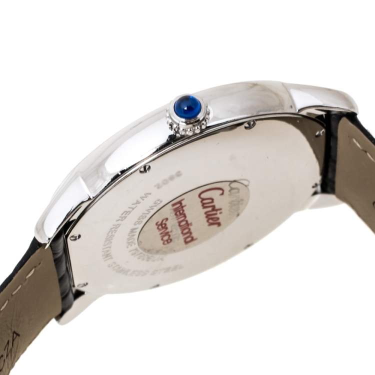 مملوكة مسبقًا Cartier Silver Stainless Steel Alligator Leather Ronde Solo de Cartier W6701010 Men's Wristwatch 42 mm