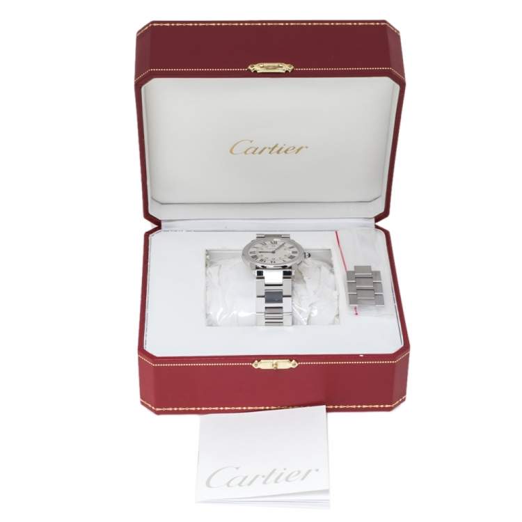 Pre Owned Cartier Silver Stainless Steel Ronde Solo 2934 Men's Wristwatch 36 mm