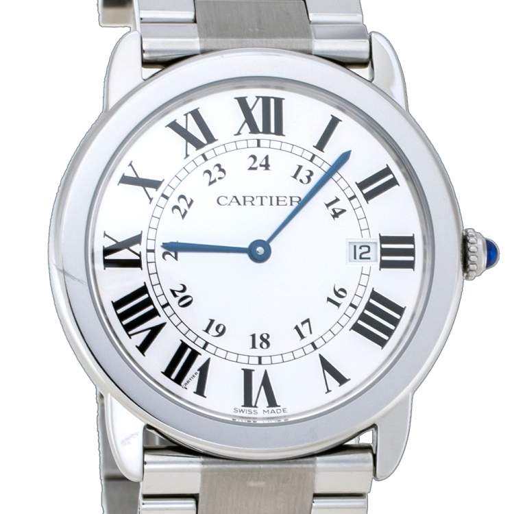 Pre Owned Cartier Silver Stainless Steel Ronde Solo 2934 Men's Wristwatch 36 mm
