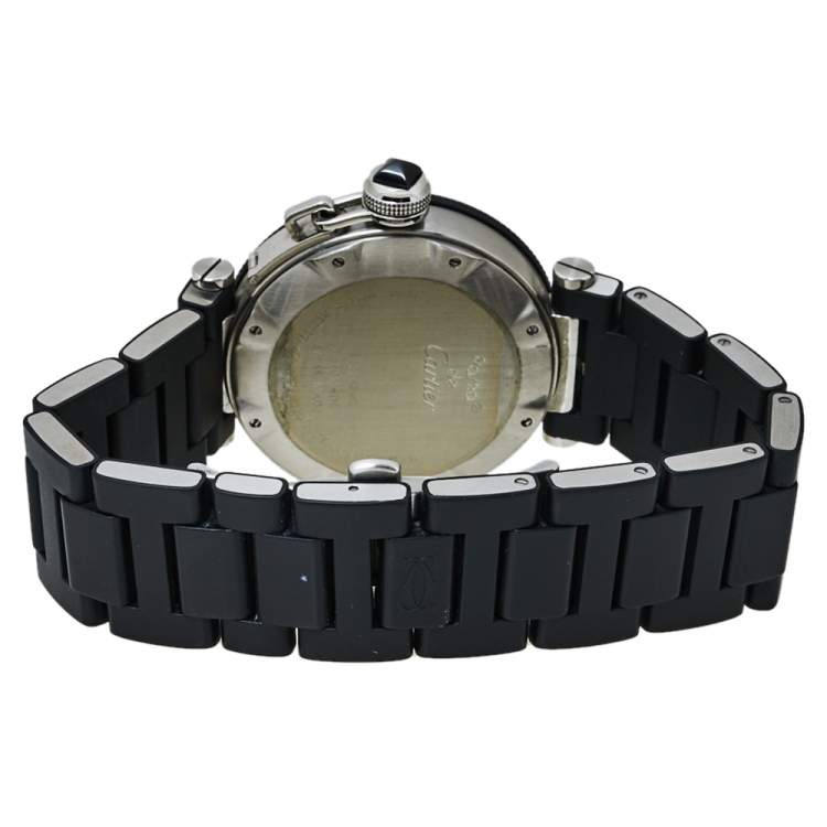 Pre Owned Cartier Black Stainless Steel Rubber Pasha de Cartier 2790 Men's Wristwatch 40.50 MM