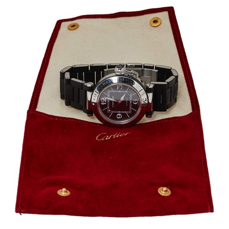 Pre Owned Cartier Black Stainless Steel Rubber Pasha de Cartier 2790 Men's Wristwatch 40.50 MM