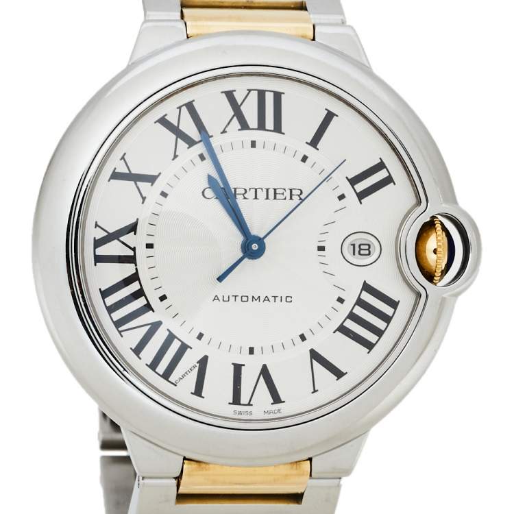 مملوكة مسبقًا Cartier Silver 18K Yellow Gold And Stainless Steel Ballon Bleu 3001 Men's Wristwatch 42 mm