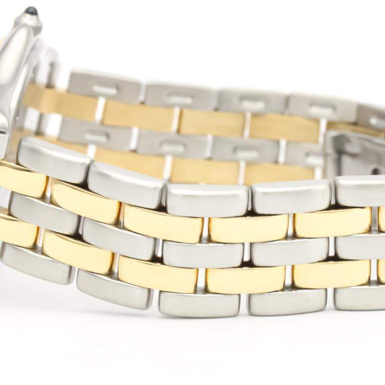 Pre Owned Cartier Silver 18K Yellow Gold And Stainless Steel Panthere Cougar Quartz 187904 Men's Wristwatch 33 MM