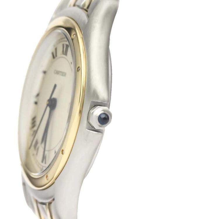 Pre Owned Cartier Silver 18K Yellow Gold And Stainless Steel Panthere Cougar Quartz 187904 Men's Wristwatch 33 MM