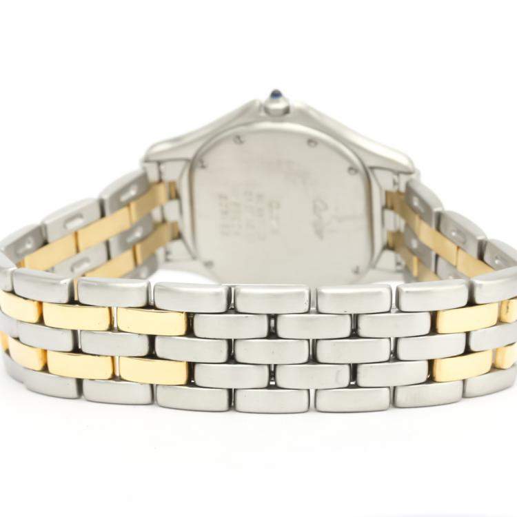 Pre Owned Cartier Silver 18K Yellow Gold And Stainless Steel Panthere Cougar Quartz 187904 Men's Wristwatch 33 MM