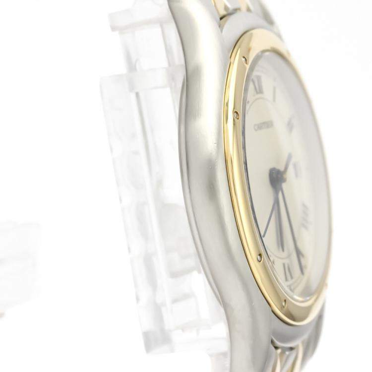 Pre Owned Cartier Silver 18K Yellow Gold And Stainless Steel Panthere Cougar Quartz 187904 Men's Wristwatch 33 MM