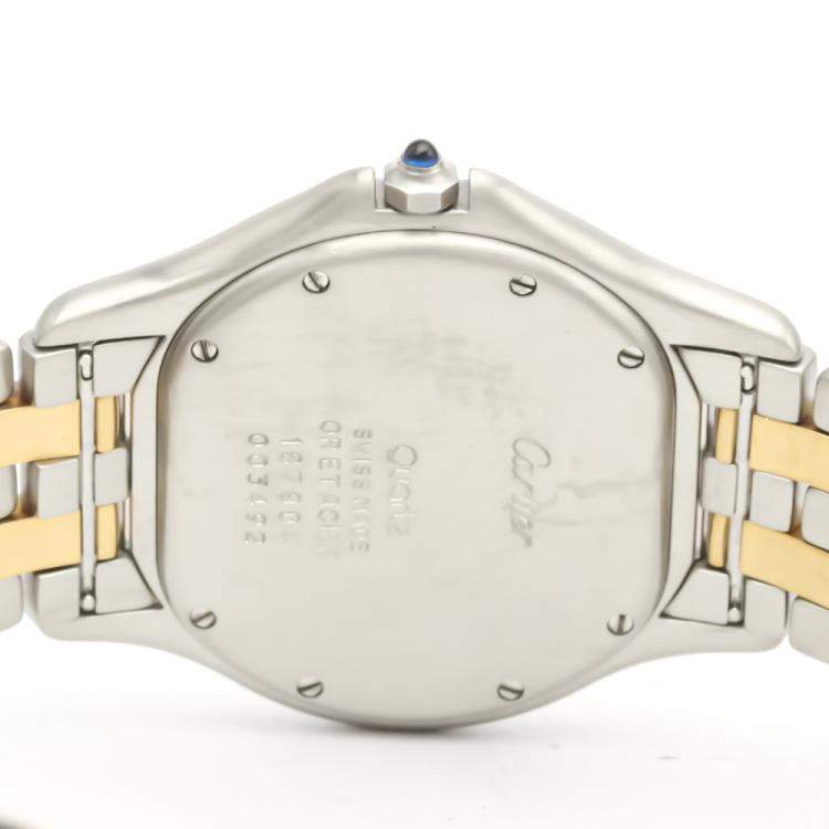 Pre Owned Cartier Silver 18K Yellow Gold And Stainless Steel Panthere Cougar Quartz 187904 Men's Wristwatch 33 MM