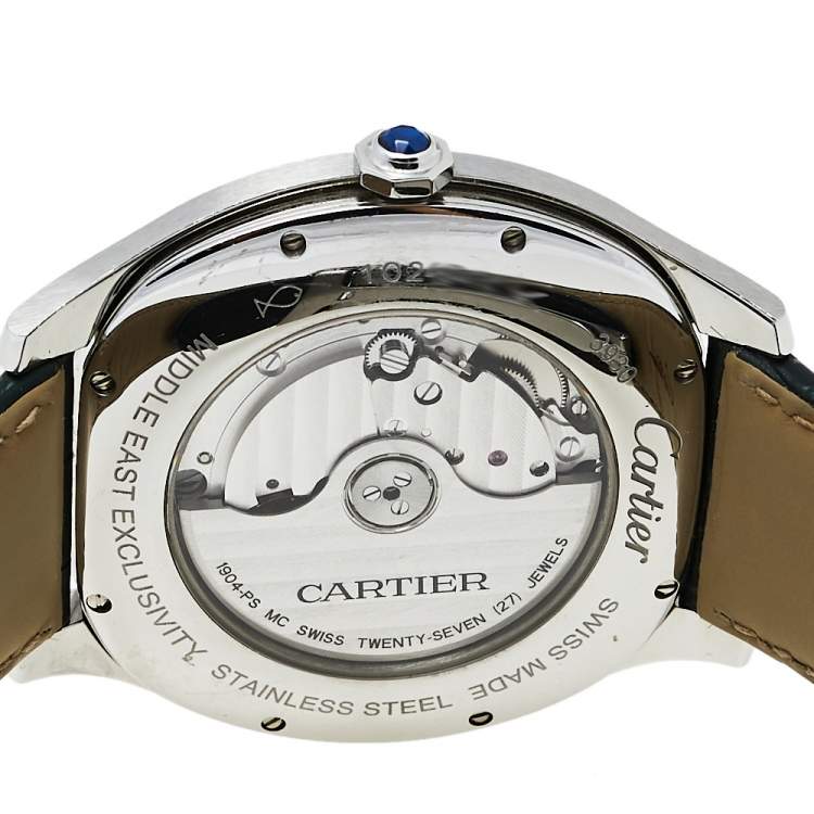 مملوكة مسبقًا Cartier Silver Stainless Steel & Leather Drive De Cartier CRWSNM0010 Men's Wristwatch 41 mm
