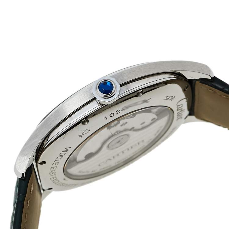 مملوكة مسبقًا Cartier Silver Stainless Steel & Leather Drive De Cartier CRWSNM0010 Men's Wristwatch 41 mm