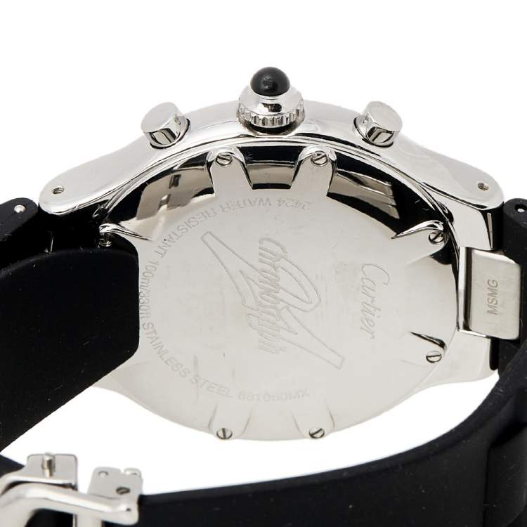 Pre Owned Cartier Black Stainless Steel Rubber Must 21 Chronoscaph 2424 Men's Wristwatch 38 mm