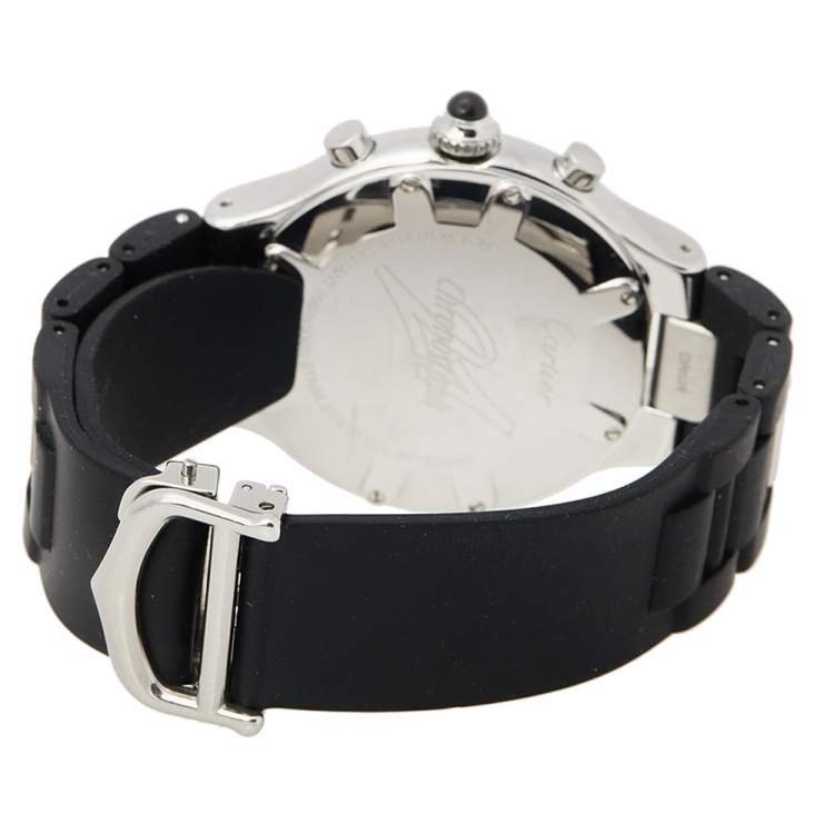 Pre Owned Cartier Black Stainless Steel Rubber Must 21 Chronoscaph 2424 Men's Wristwatch 38 mm
