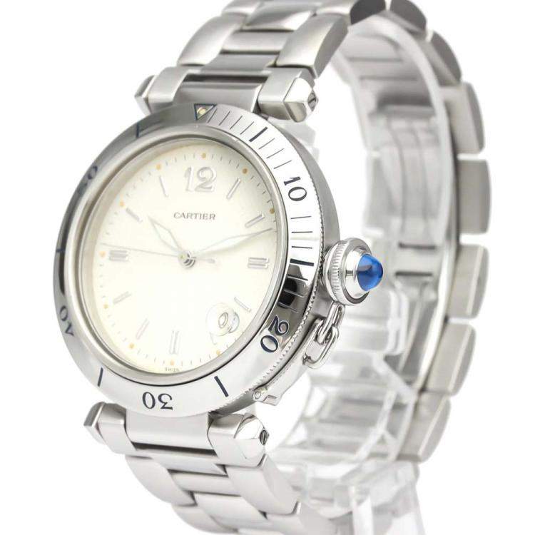 Pre Owned Cartier Silver Stainless Steel Pasha De Cartier W31027H3 Automatic Men's Wristwatch 38 MM