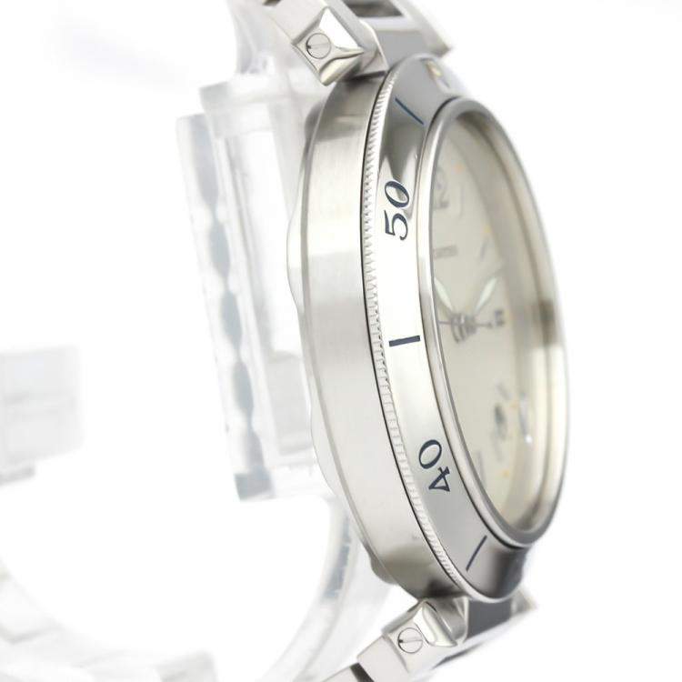 Pre Owned Cartier Silver Stainless Steel Pasha De Cartier W31027H3 Automatic Men's Wristwatch 38 MM