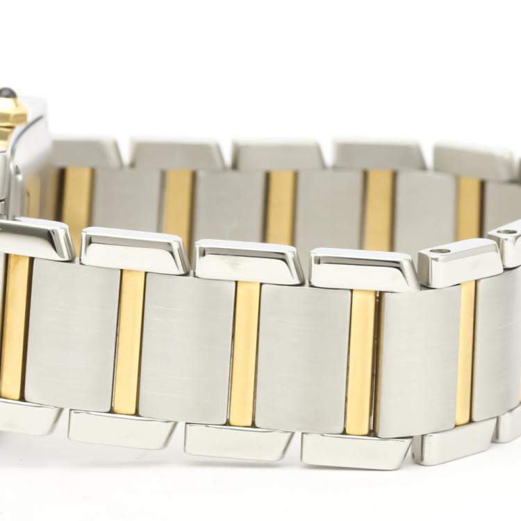 مملوكة مسبقًا Cartier Silver 18K Yellow Gold And Stainless Steel Tank Francaise W51005Q4 Automatic Men's Wristwatch 28 MM