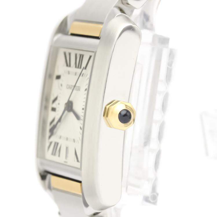 مملوكة مسبقًا Cartier Silver 18K Yellow Gold And Stainless Steel Tank Francaise W51005Q4 Automatic Men's Wristwatch 28 MM