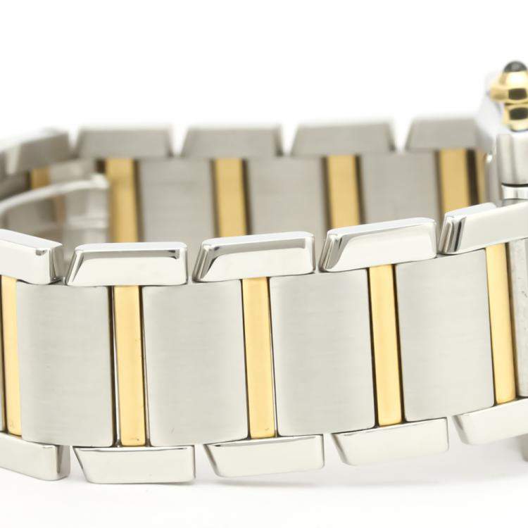 مملوكة مسبقًا Cartier Silver 18K Yellow Gold And Stainless Steel Tank Francaise W51005Q4 Automatic Men's Wristwatch 28 MM