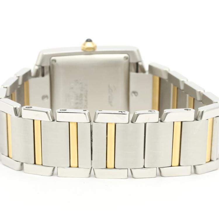 مملوكة مسبقًا Cartier Silver 18K Yellow Gold And Stainless Steel Tank Francaise W51005Q4 Automatic Men's Wristwatch 28 MM