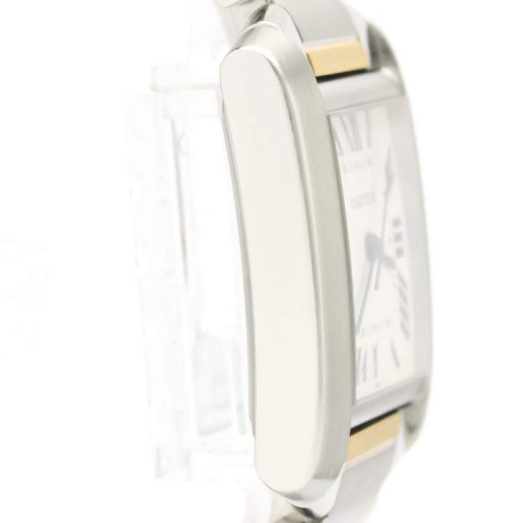 مملوكة مسبقًا Cartier Silver 18K Yellow Gold And Stainless Steel Tank Francaise W51005Q4 Automatic Men's Wristwatch 28 MM