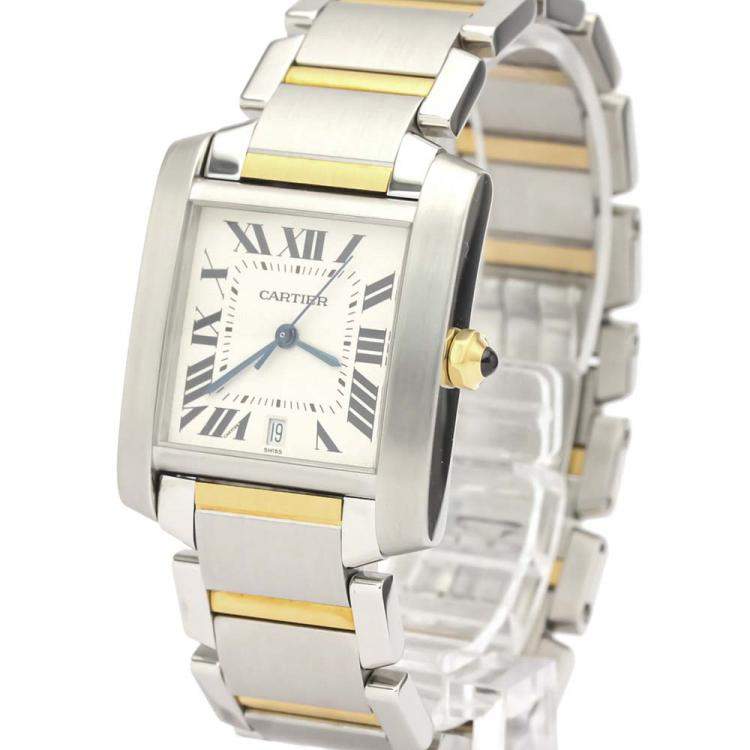 مملوكة مسبقًا Cartier Silver 18K Yellow Gold And Stainless Steel Tank Francaise W51005Q4 Automatic Men's Wristwatch 28 MM
