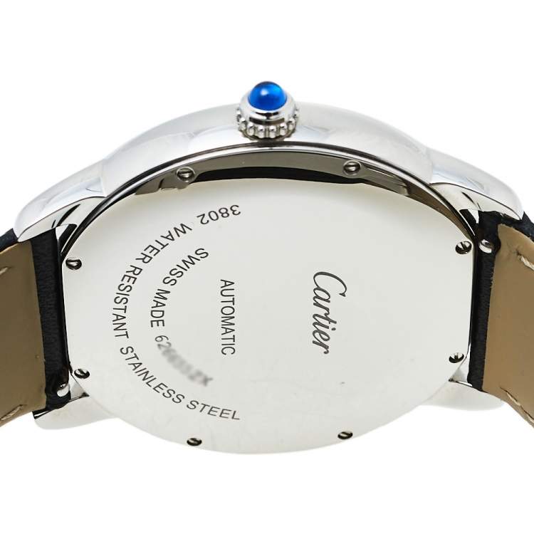 Pre Owned Cartier Silver Stainless Steel Leather Ronde Solo De Cartier 3802 Men's Wristwatch 42 mm