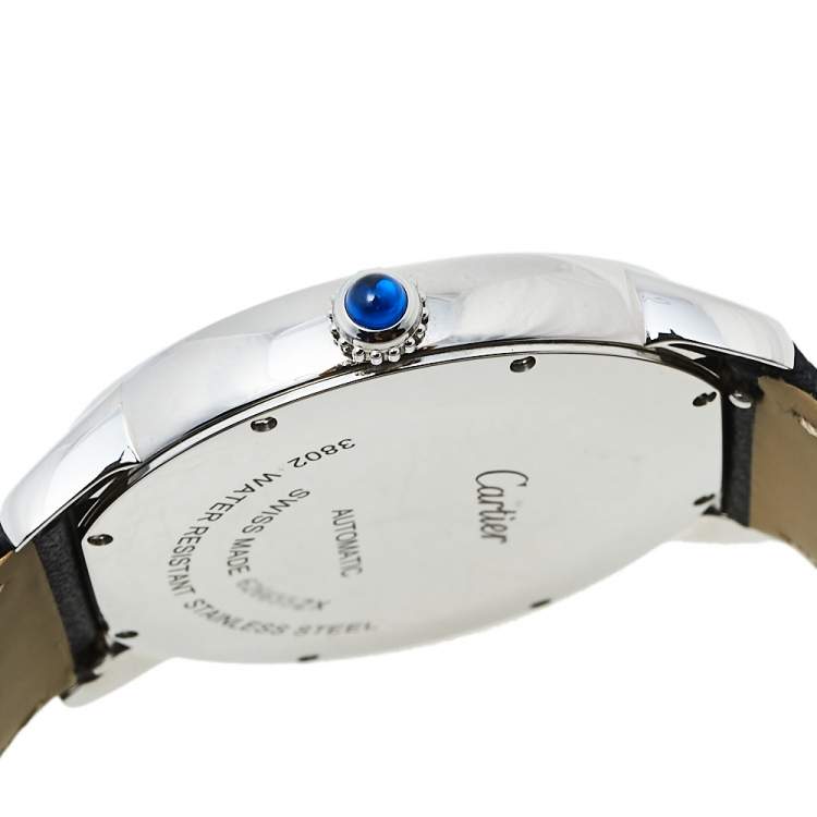 Pre Owned Cartier Silver Stainless Steel Leather Ronde Solo De Cartier 3802 Men's Wristwatch 42 mm