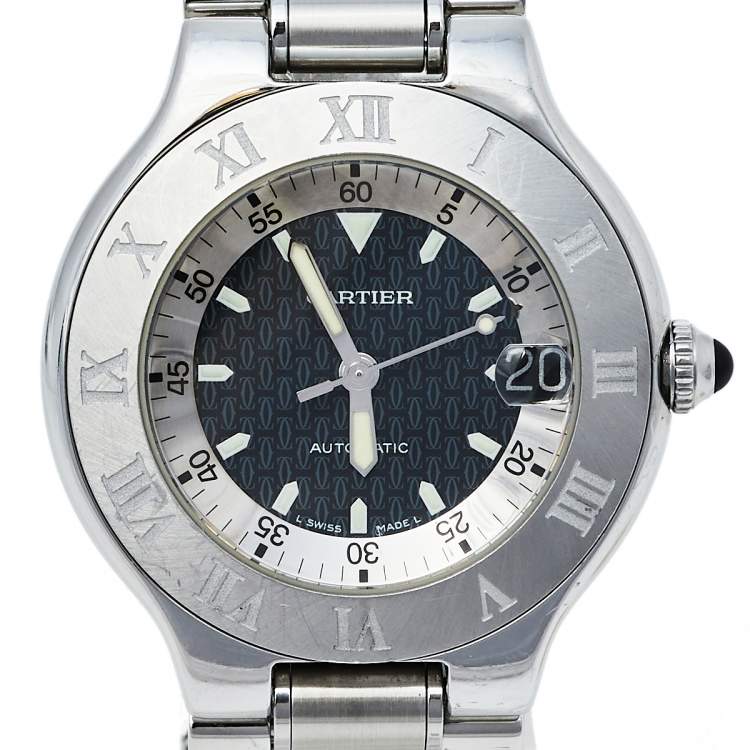 Pre Owned Cartier Black Stainless Steel Autoscaph 21 2427 Automatic Men's Wristwatch 36 mm
