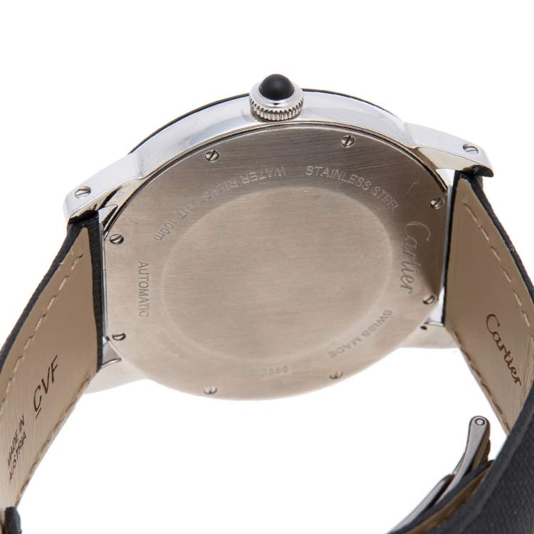 Pre Owned Cartier Silver Stainless Steel Leather Ronde Croisiere WSRN0002 Men's Wristwatch 42 mm